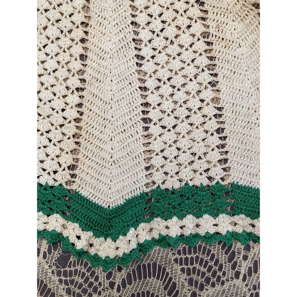 Vintage 40s Apron 1940s Crochet Ivory Green Cottagecore Retro Kitchen Gift - Picture 3 of 4
